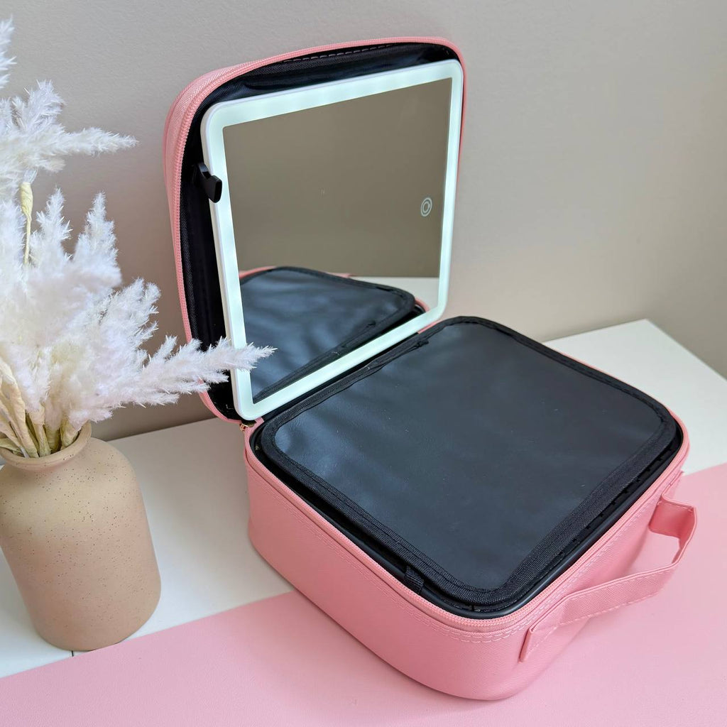 FREE Crochet Keychain Gift with Luxe Makeup Organizer, LED Mirror & Brush Bag