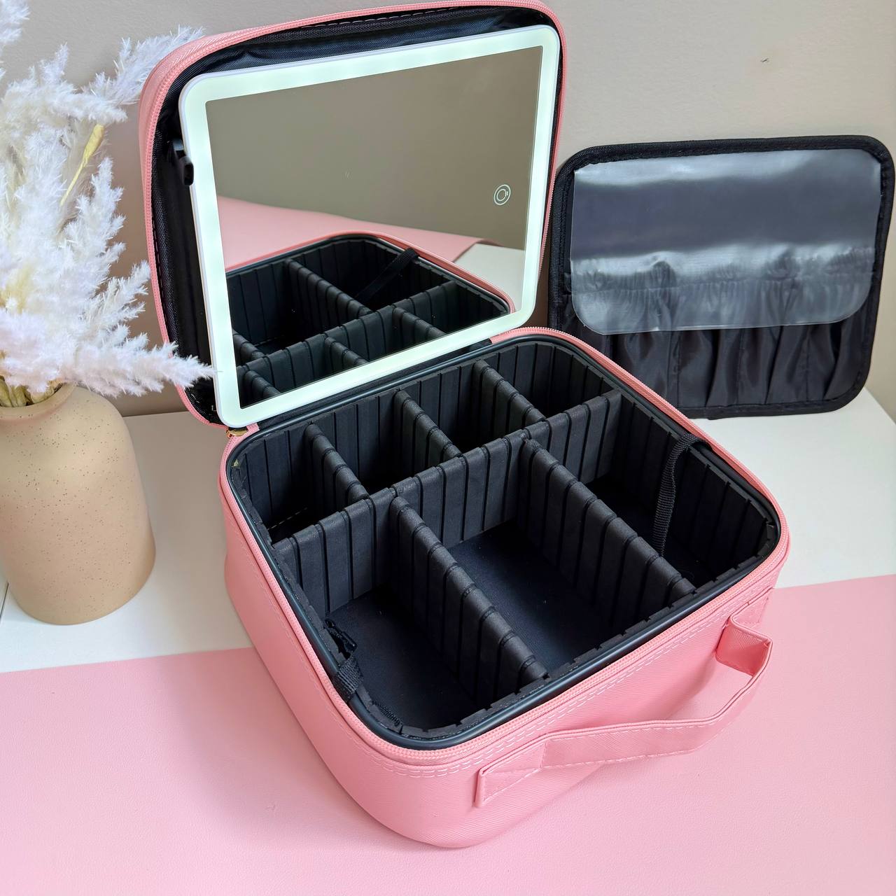 FREE Crochet Keychain Gift with Luxe Makeup Organizer, LED Mirror & Brush Bag