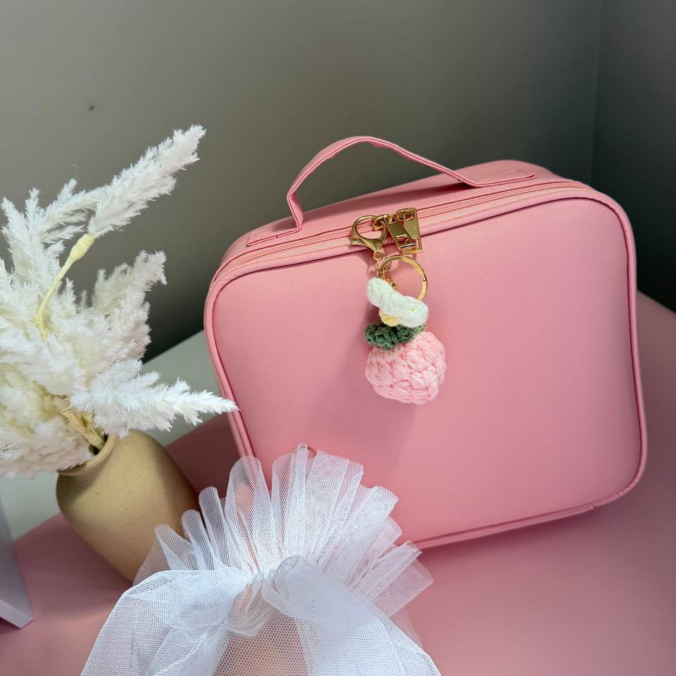 FREE Crochet Keychain Gift with Luxe Makeup Organizer, LED Mirror & Brush Bag